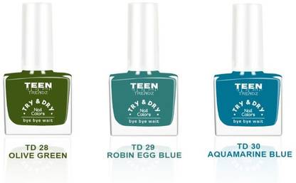 Teen.Teen Quick Dry Nail Polish Combo Pack 3 Olive Green, Robin Egg Blue, Aquamarine Blue Olive Green, Robin Egg Blue, Aquamarine Blue