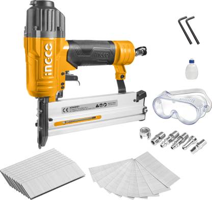 INGCO 2 IN 1 combo Air brad nailer Ga18 | 100pcs Capticaty | 4 Type Connector | 0.4-0.7Mpa with 1000pcs Brad Nails Pneumatic  Nailer