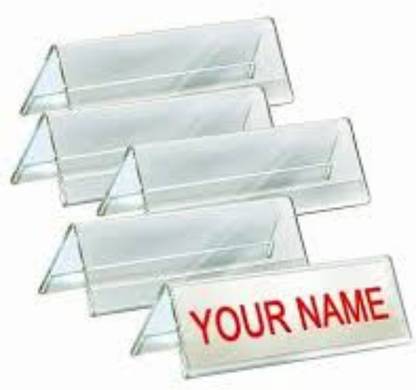 Kebica 12 Inch Name Plate Acrylic Design A-Shape 2-Side for Display (Pack of 5) Transparent Name Plate Holder