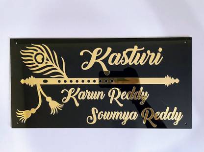 Mystica Plastic Black and golden Name Plate