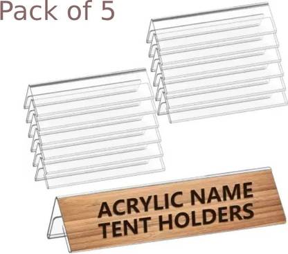 NSSP Glass Acrylic V Shaped Desktop Display, Name Stand for Home,Office(10 inch-pack of 5) Name Plate