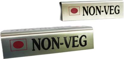 90 Degree Stainless Steel Waterproof Non Veg Table Sign Display, Stand Board Tag for Restaurant, 2 pc Name Plate