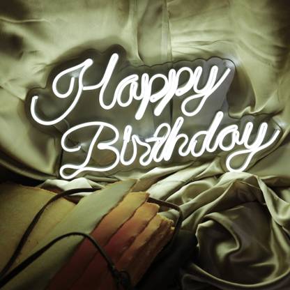 OVG Plastic Happy Birthday Neon Sign Board LED Light, Size 12in×18in Neon Birthday Occasions Name Plate