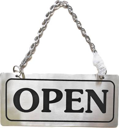90 Degree Stainless Steel Open Closed Sign Board Reversible Wall Door Hanging, Display Tag for Shop Name Plate