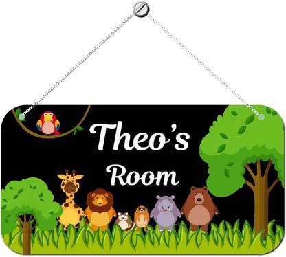 Ashvah Wooden Theo Door Sign Kids Room Name Plate