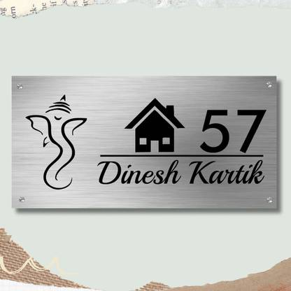 SEF Graphix Stainless Steel Name Plate For Home, Office & Outdoor, Home Entrance, 12x6 Inches Name Plate