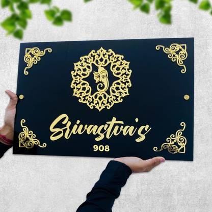 Bee Creative Wooden Laser Cutting Customise Acrylic Design Name Plate for Home & Outdoor Entrance Name Plate