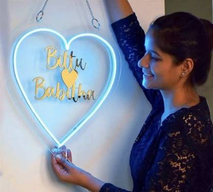 DelightVibes Plastic FabNeons Heart Shaped Neon Light Neon Sign Best Gift For Couples Customizable Name Plate