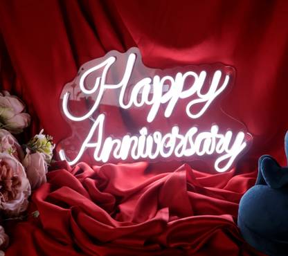 OVG Plastic Happy Anniversary Neon Sign Board LED Light, Size 12in×18in Neon all Occasions Name Plate