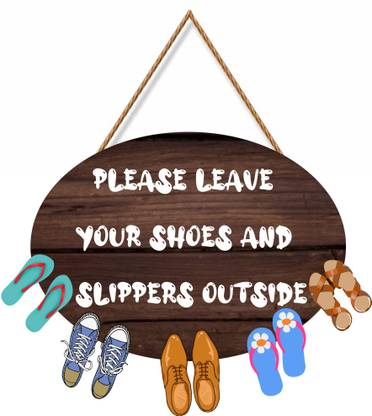 SHIV COLLECTION Wooden Please Leave Your Shoes And Sliiper Wooden Shoes wall Hanging For Home Door Name Plate