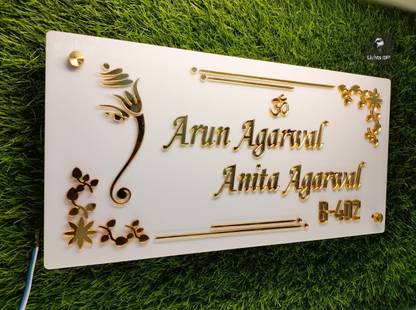 MAHADEVKREATION Glass Acrylic Nameplate with LED Lights Name Plate