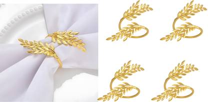 24x7eMall 4 Pack Gold Napkin Rings, Golden Leaf Hollow Out Metal Napkin Ring Set Set of 4 Napkin Rings