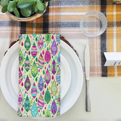 Artzfolio Christmas Curls Table Napkin 16 x 16 inch (41 x 41 cms); SET OF 6 PCS Multicolor Cloth Napkins