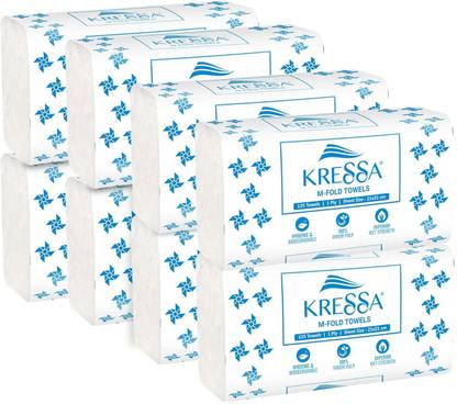 KRESSA M Fold Tissue Paper Towels (8 x 125 = 1000 Hand Towels) (Pack Of 8) White Paper Napkins