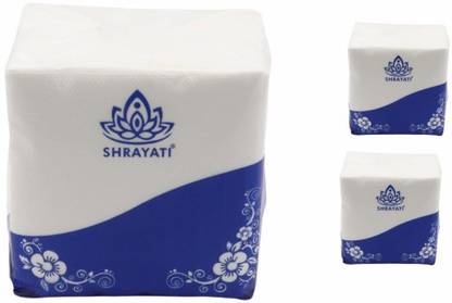 Shrayati Tissue Papers - 1 Ply, 100 pcs per pack, Super Soft, ( 28x30 ) Pack of 3 White Paper Napkins