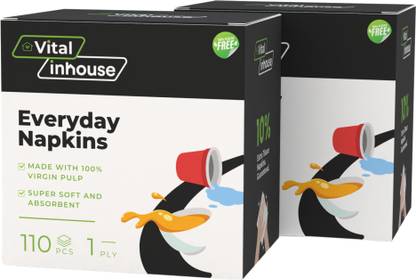 Vital Inhouse Everyday Napkins (1 Ply) - Pack of 2 (110 pulls per pack) White Paper Napkins