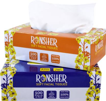 RONSHER 2-ply Soft Facial tissue paper| 100 pulls |Pack of 2