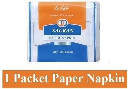 Sauran Pack of 1 (2 PLY) Soft Paper Napkins (100 Napkins) White Paper White Paper Napkins