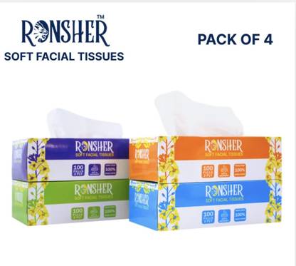 RONSHER 100 Pulls, Facial Tissue, set of 4 White Paper Napkins