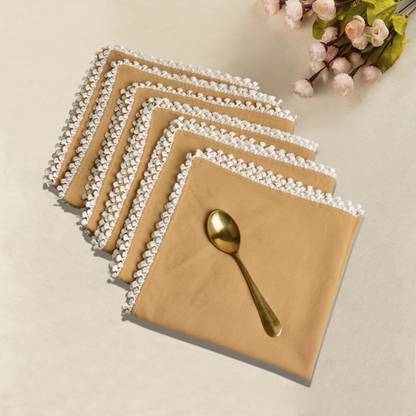 StyleMyWay Dining Table Premium Cotton Table Napkin with Crochet Ends (Set of 6) | Beige Cloth Napkins