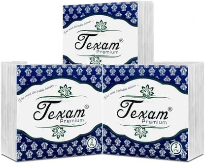TEXAM Premium Soft 2 Ply Tissue Paper Napkins - Table Top - 50 Serviettes Per Pack -3 Packs - Total 150 serviettes 33cm x 33cm Blue Paper Napkins
