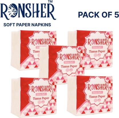 RONSHER 1 Ply 5 Set, 100 Pulls per pack White Paper Napkins
