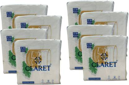 CLARET 2-Ply Printed Napkin (40 x 40 cm) | Pack Of 8 | Each Pack 50 Pulls | OBA Free White Paper Napkins