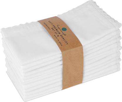 FINGERCRAFT Table Dinner Napkins Classic Lace Edges, Solid Color 20x20 Inches Reusable White Cloth Napkins