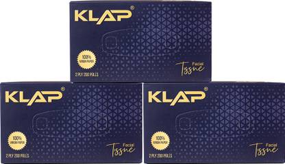 KLAP 2 PLY Facial Tissue Paper Box (200 Pulls) | Pack of 3 White Paper Napkins