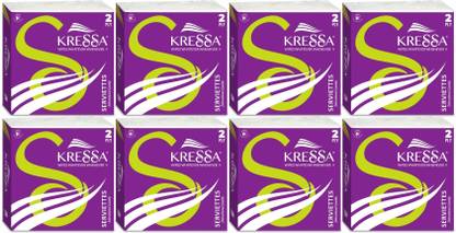KRESSA 2 Ply Paper Napkins | Premium Napkins Pack Of 8 Total 400 Pulls White Paper Napkins