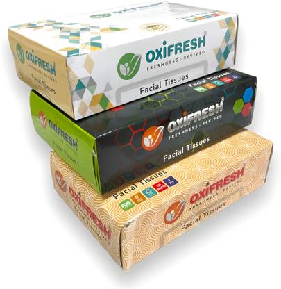 Oxi Fresh Tissue Box 2 Ply 450 Sheets | 75 Pulls Pack of 3 | Facial Tissue | Car Tissue Multicolor Paper Napkins