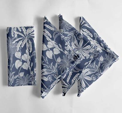Vargottam Dusty Blue Leaves Print Cotton Muslin Double Napkins for Kids Use - Set of 12 Dusty Blue Cloth Napkins