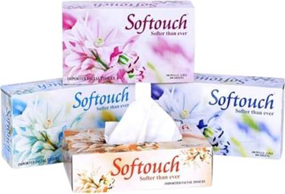 Soft Touch 2 Ply Face tissue paper 100 pulls 200 sheets Each Box- combo of 4 (Multicolor) Multicolor Paper Napkins