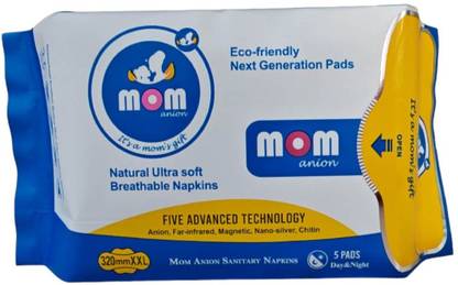 MomAnion Mom Anion 24 Hrs Anti Bacterial Sanitary Napkin 320 MM-XXL Pack OF 1 White Paper Napkins