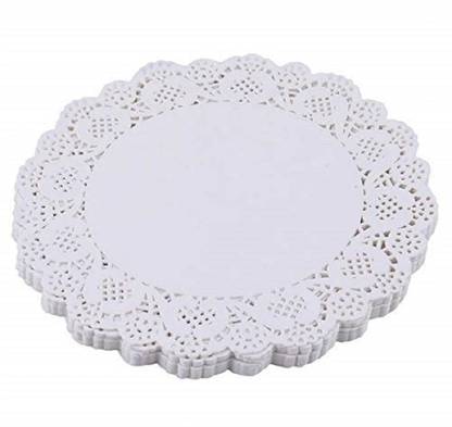 Sakoraware Paper Lace Doilies Cake Decoration Liner Birthdays Parties Table Mats (White, 7.5 inch Each), 100 pcs, Round White Paper Napkins