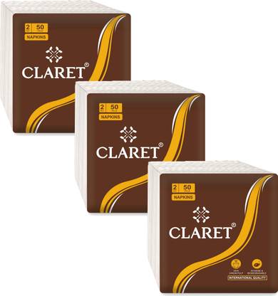 CLARET 2-Ply, 50 Pulls (30x30 cm) | Pack of 3 - Soft, Super Absorbent, Virgin Pulp White Paper Napkins