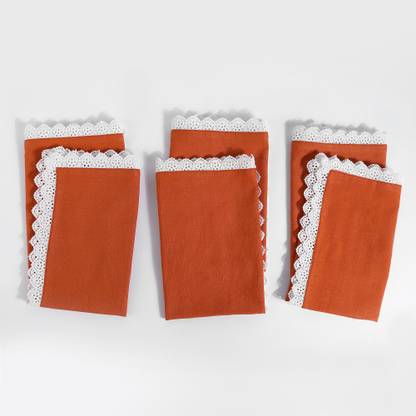 FINGERCRAFT Table Dinner Napkins Premium Lace Edges, Solid Color 20x20 Inches Reusable Rust Cloth Napkins