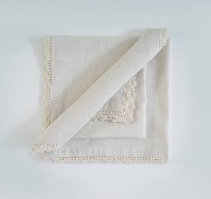FINGERCRAFT Table Napkins Cotton Linen Blend Fabric With Lace, 20in Ivory Cloth Napkins