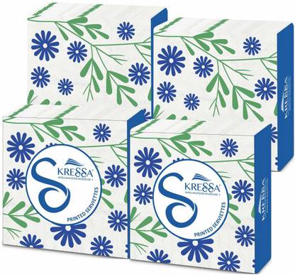KRESSA Paper Napkins Printed | 2 Ply Printed Tissue Paper Napkins Pack of 4 Multicolor Paper Napkins