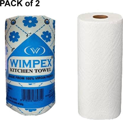 Wimpex 4 Ply Kitchen towel Tissue- 2 Rolls (150 Pulls Per Roll) (200 Sheets) White Paper Napkins
