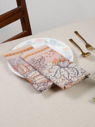 RATAN CART Pure Cotton Napkin Set Of 4 Peach Cloth Napkins
