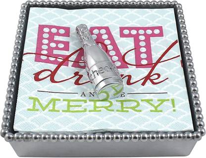 Mariposa Beaded Napkin Box With Champagne Bottle Napkin Weight Silver, NAPKIN BOX WITHOUT Paper Napkins