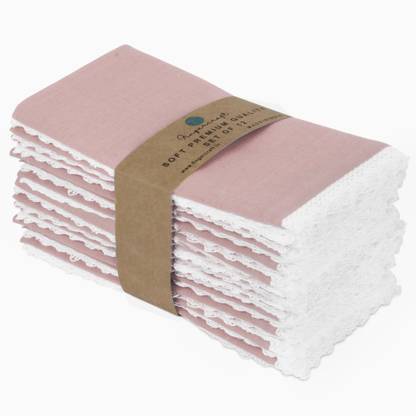 FINGERCRAFT Table Dinner Napkins Classic Lace Edges, Solid Color 20x20 Inches Reusable Pink Cloth Napkins