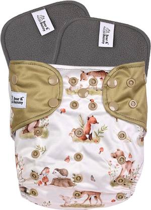 Bear & Bunny Washable Reusable Cloth Diaper,Free Size|for Kids 0-3 Yrs|1 Diaper & 2 insert