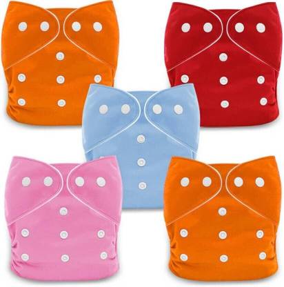 Lapry Cloth Diapers for Baby Adjustable & Washable Diapers with Button (Pack of 5)