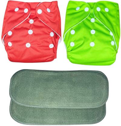 kogar New Solid Combo Button Reusable Diaper Nappy With Insert (2 Diaper+2 insert)