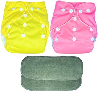 kogar New Solid Combo Button Reusable Diaper Nappy With Insert (2 Diaper+2 insert)