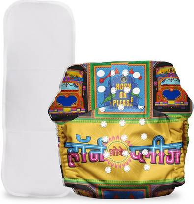 Mother Sparsh Nappers Reusable Cloth Diaper for Babies (Free Size) + Soaker Pad (Horn Please)