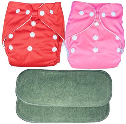 kogar New Solid Combo Button Reusable Diaper Nappy With Insert (2 Diaper+2 insert)