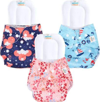 MOM'S PRIDE Reusable Exclusive Cloth Diapers With Microfiber Inserts Pack of 3
